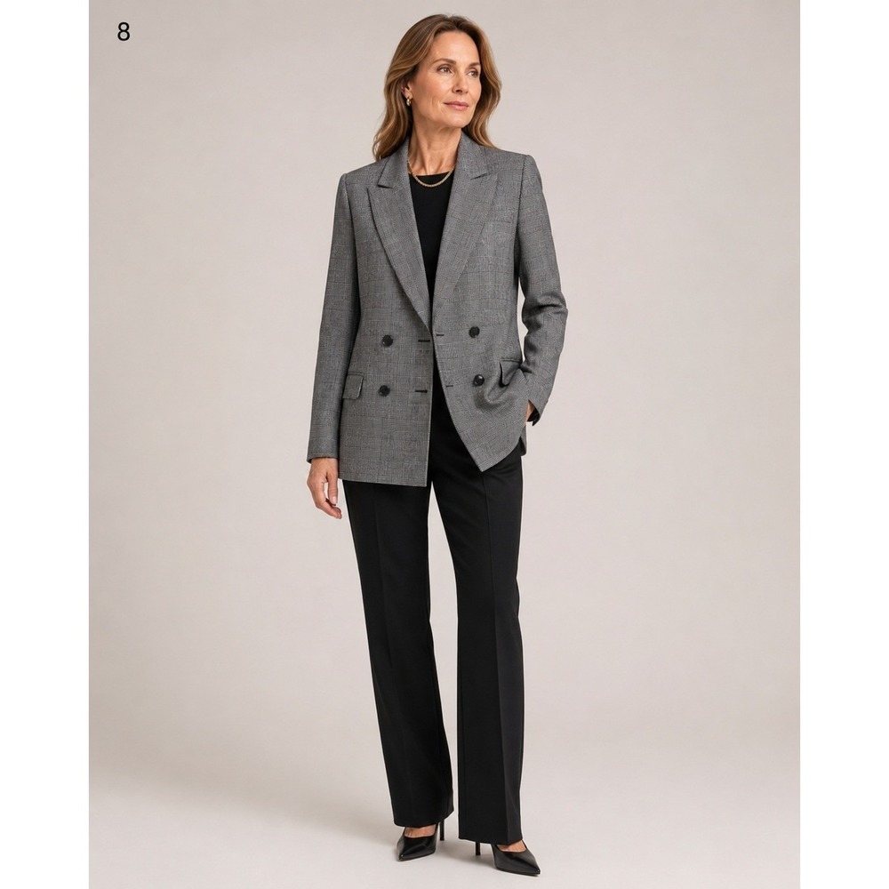 Vintage Classiques Entier Double Breasted Blazer Women 12 Black White Plaid Wool